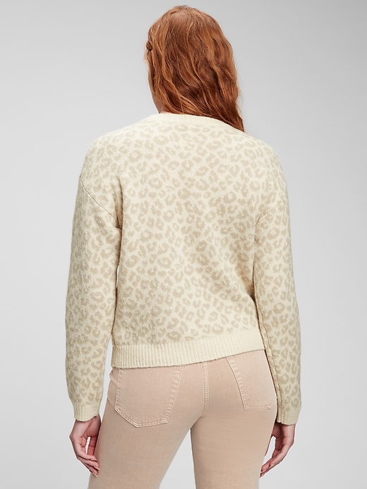 2 of 8 showing, with the color off white leopard print of product Leopard Print Luxe Crewneck Sweater