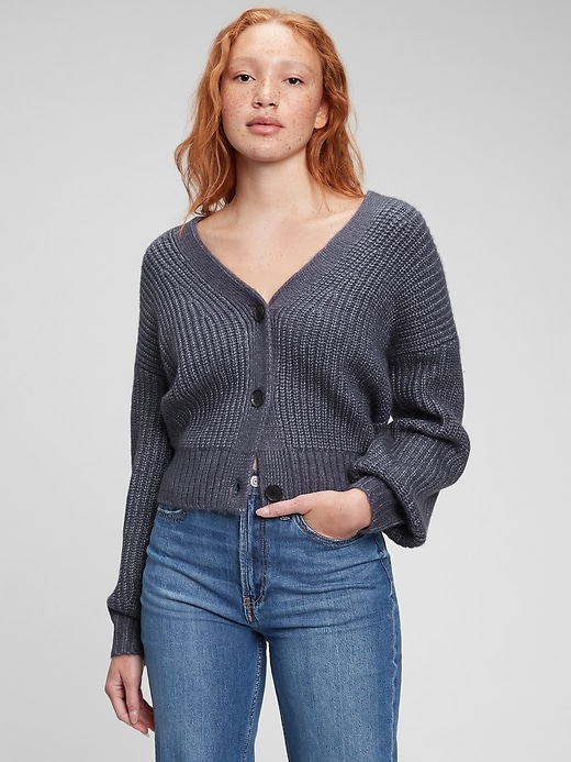 1 of 8 showing, with the color BLUE RIDGE of product Cozy Button-Front Cardigan