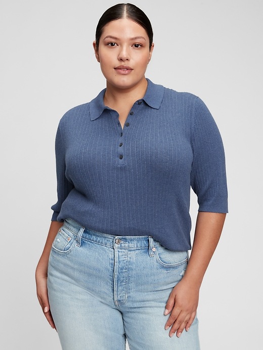 Image number 1 showing, Ribbed Polo Sweater