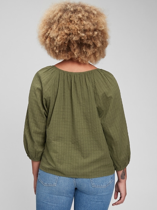2 of 8 showing, with the color army jacket green of product Three-Quarter Sleeve Button-Front Top