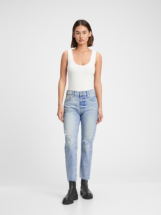 Gap High Rise Destructed Cheeky Straight Jeans with Washwell