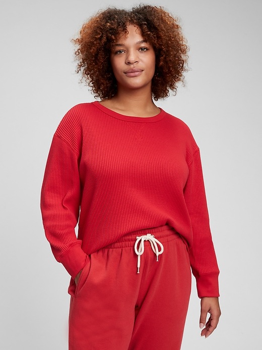 Gap Women's Slouchy Waffle-Knit T-Shirt (Modern Red)