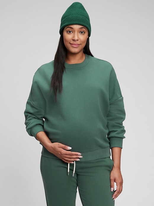 1 of 8 showing, with the color bistro green of product Maternity Crewneck Sweatshirt