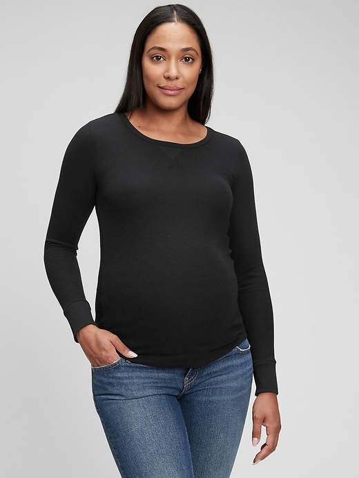 1 of 8 showing, with the color moonless night black of product Maternity Waffle Crewneck T-Shirt