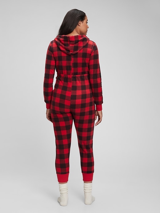 2 of 8 showing, with the color red buffalo plaid of product Maternity Flannel One-Piece