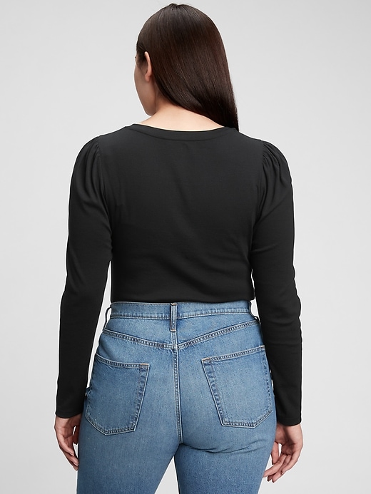 2 of 8 showing, with the color true black of product Modern Henley Long Sleeve T-Shirt