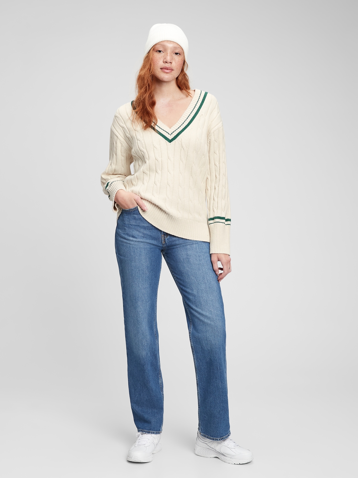Cable Knit VNeck Sweater Gap