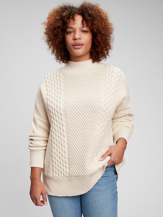 Image number 1 showing, Cable Knit Mockneck Sweater