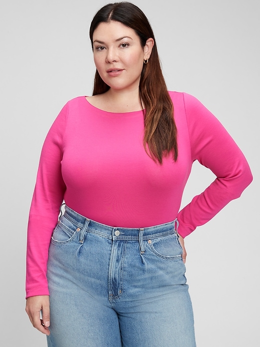 1 of 8 showing, with the color sizzling fuchsia pink of product Modern Boatneck T-Shirt