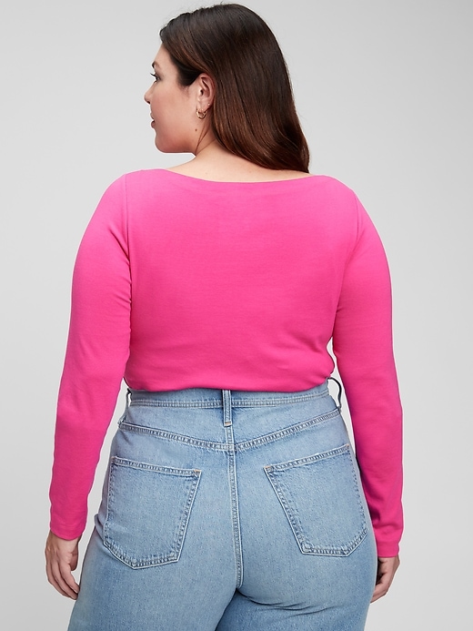 2 of 8 showing, with the color sizzling fuchsia pink of product Modern Boatneck T-Shirt