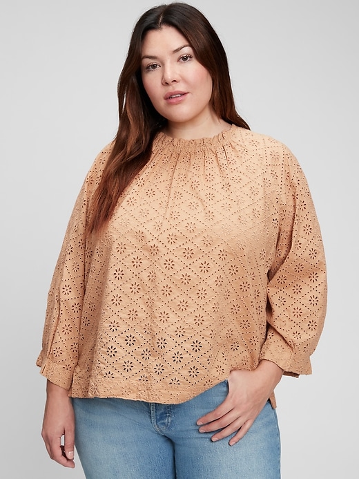 Image number 1 showing, Eyelet Three-Quarter Sleeve Top