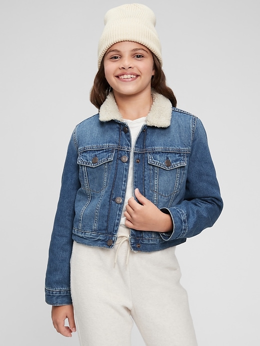 Image number 2 showing, Kids Cropped Sherpa Denim Icon Jacket