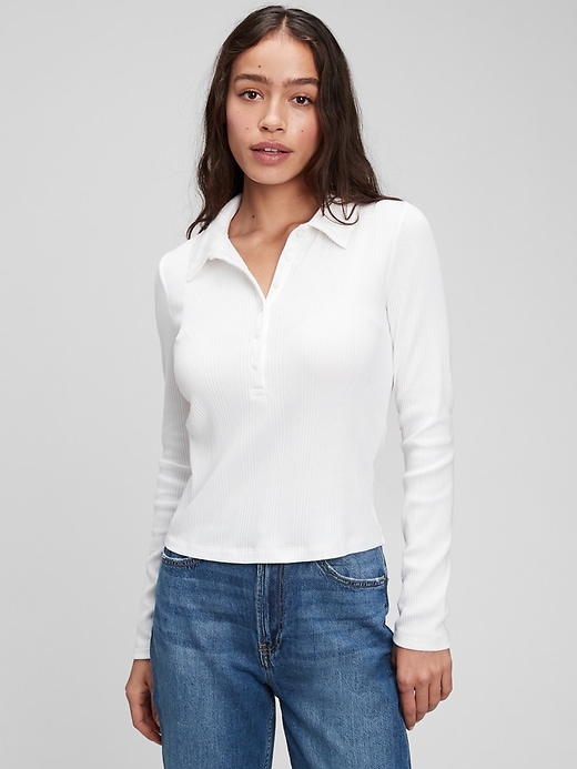 1 of 8 showing, with the color optic white of product Henley Polo Shirt