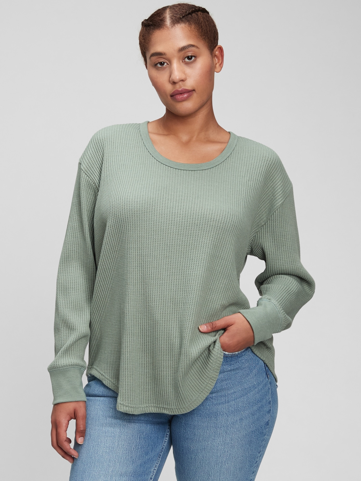 waffle knit tunic top