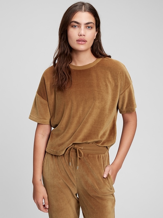 1 of 8 showing, with the color tan camel of product Velour T-Shirt