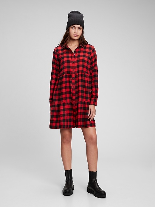 View large product image 1 of 1. Flannel Tiered Shirtdress