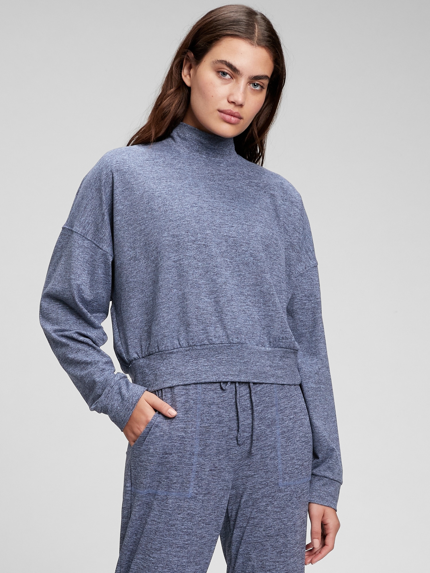 Brushed Jersey Cropped Mockneck Sweatshirt