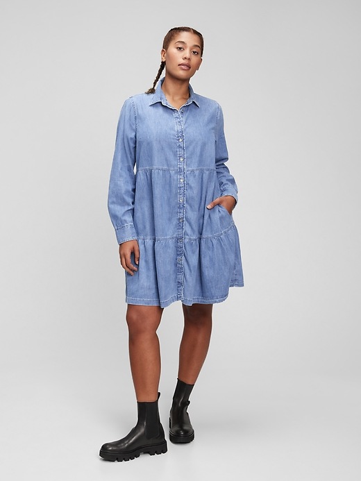 Image number 1 showing, Tiered Denim Shirtdress