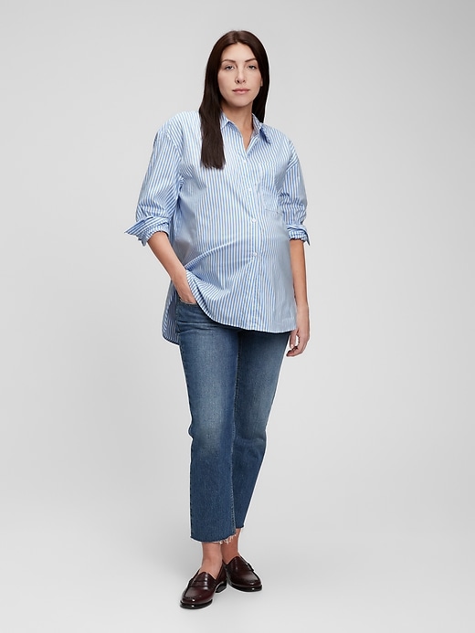 1 of 8 showing, with the color FRESH WHITE of product Maternity Button-Front Shirt