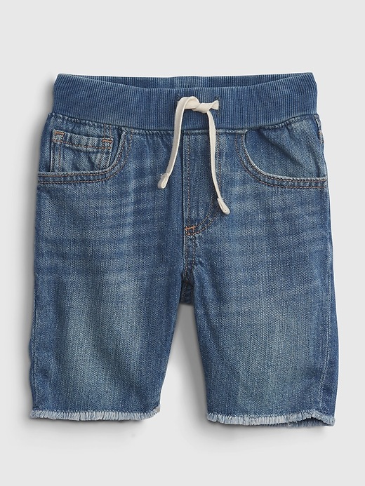 1 of 8 showing, with the color medium wash of product Toddler Pull-On Denim Shorts with Washwell