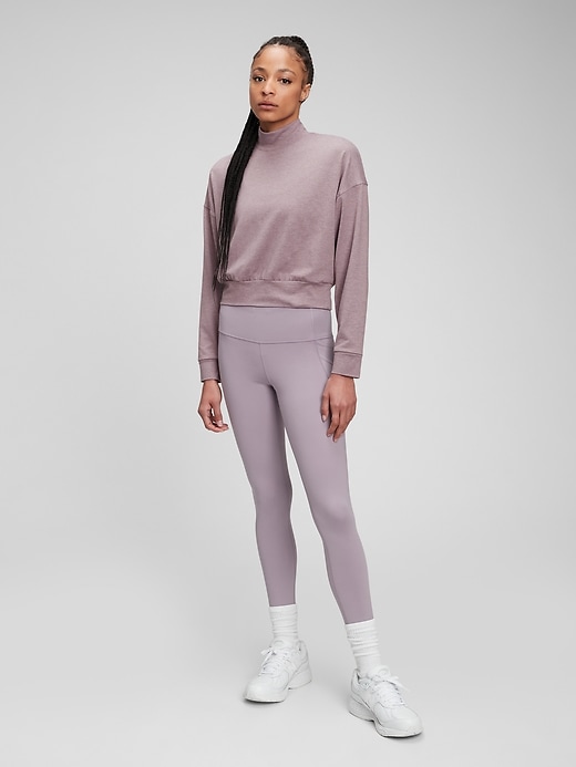 1 of 8 showing, with the color dusty pink mauve of product Brushed Jersey Cropped Mockneck Sweatshirt