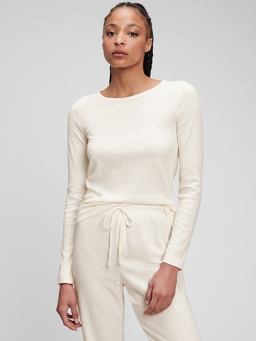 1 of 8 showing, with the color ivory beige of product Pointelle Long Sleeve T-Shirt