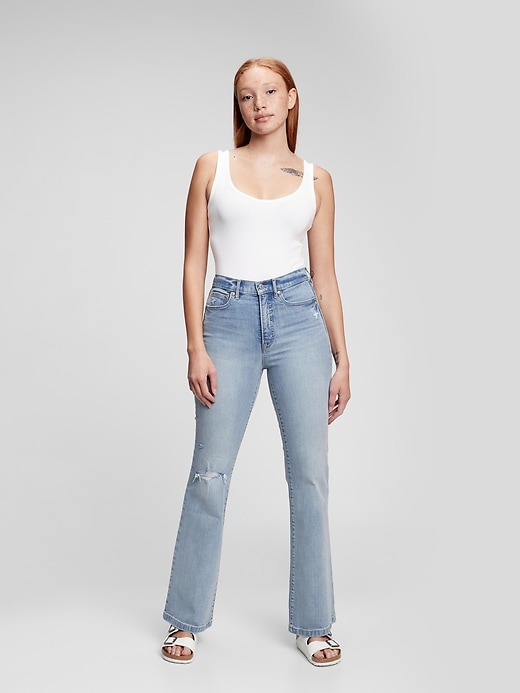 1 of 8 showing, with the color light destroy of product High Rise '70s Flare Jeans