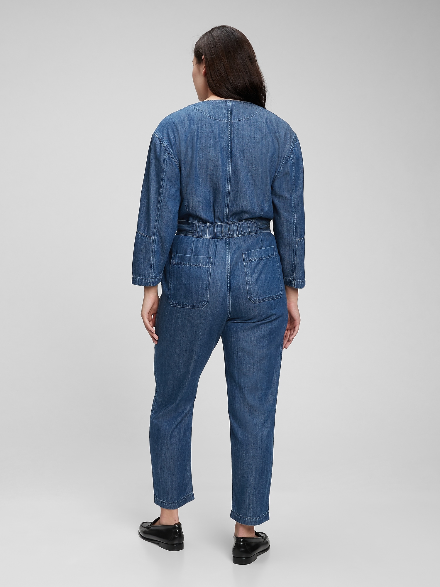 v neck denim jumpsuit