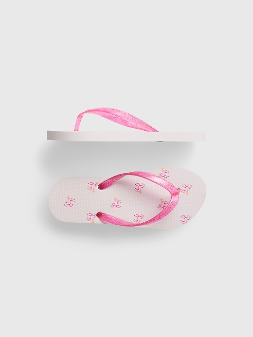 1 of 8 showing, with the color pink unicorns of product Kids Partially Plant-Based Flip Flops