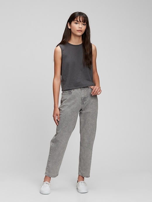 1 of 8 showing, with the color grey wash of product Teen Sky-High Rise Mom Jeans
