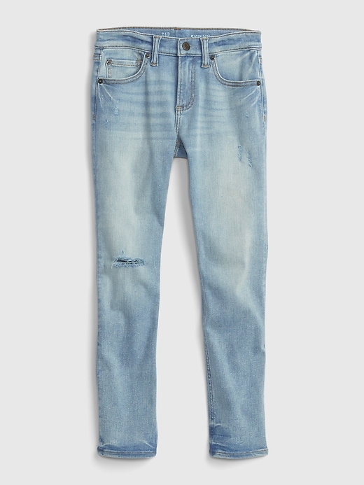 Image number 1 showing, Kids Distressed Skinny Jeans with Washwell