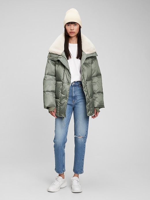 1 of 8 showing, with the color vintage flight green of product Heavyweight 100% Recycled Oversized Sherpa Puffer Jacket