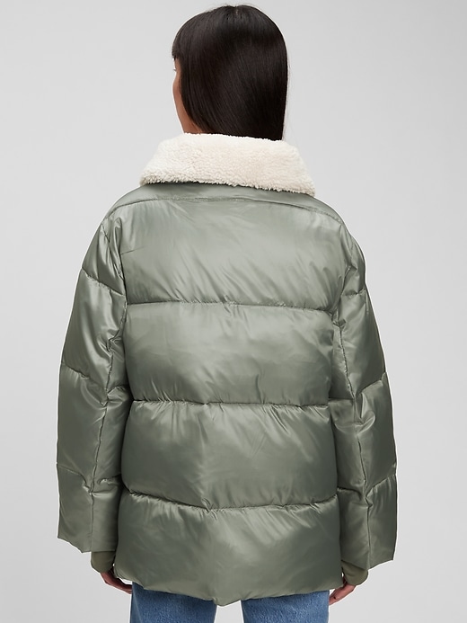 2 of 8 showing, with the color vintage flight green of product Heavyweight 100% Recycled Oversized Sherpa Puffer Jacket