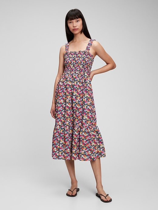 1 of 8 showing, with the color multi floral of product Smocked Floral Midi Dress