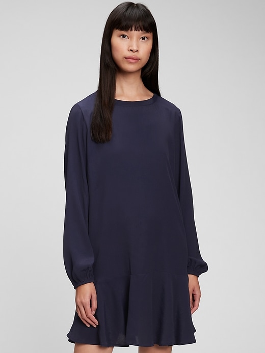 1 of 8 showing, with the color navy blue of product Flounce Hem Dress