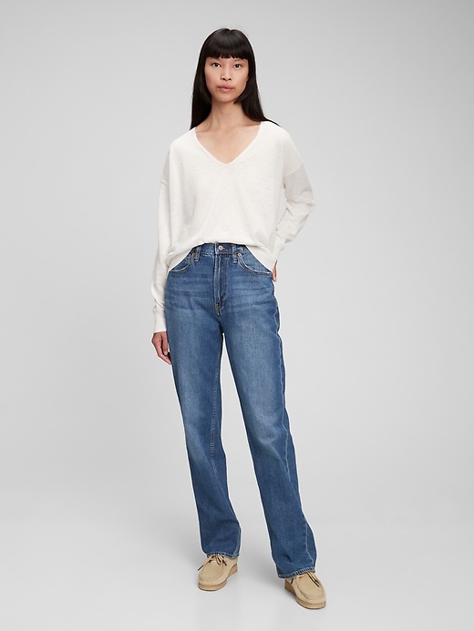 1 of 8 showing, with the color new off white of product Linen Blend Lightweight V-Neck Sweater