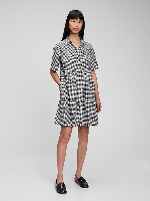 View large product image 1 of 1. Tiered Mini Shirtdress