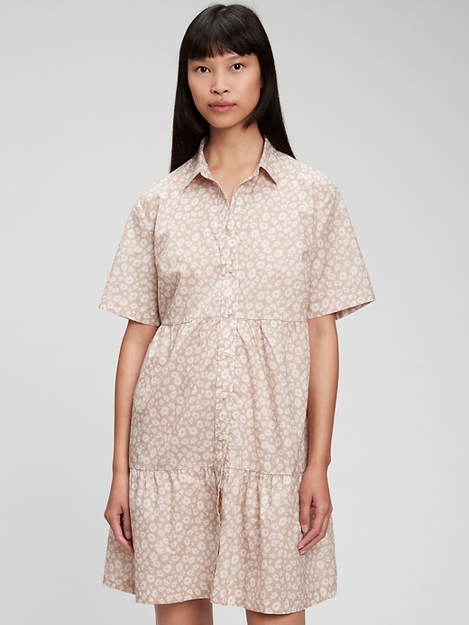 1 of 8 showing, with the color beige floral of product Tiered Mini Shirtdress