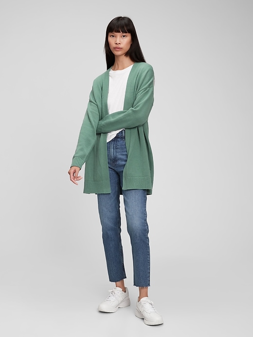 1 of 8 showing, with the color sagebrush green of product Open-Front Long Cardigan