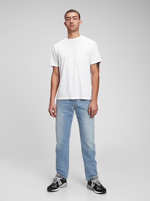 1 of 8 showing, with the color light wash of product Everyday Straight Jeans in GapFlex