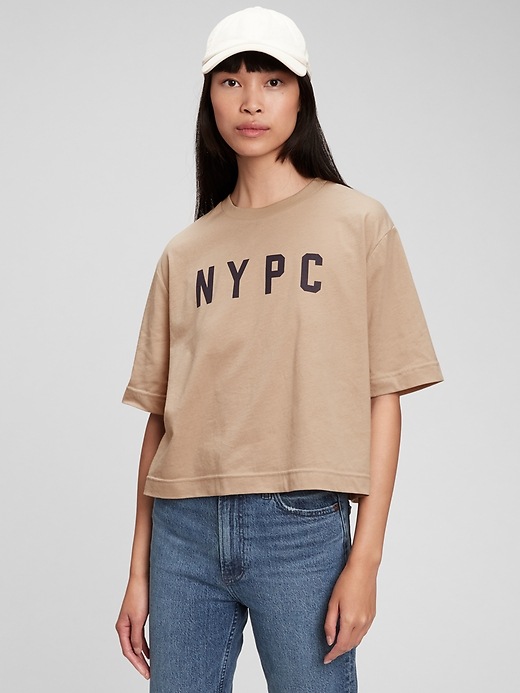 1 of 8 showing, with the color khaki tan of product Gap × New York Pioneer Club 100% Organic Cotton Graphic T-Shirt