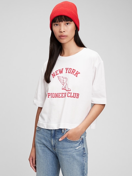 1 of 8 showing, with the color optic white of product Gap × New York Pioneer Club 100% Organic Cotton Graphic T-Shirt