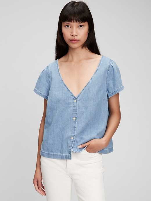 Image number 1 showing, Denim V-Neck Button-Front Shirt with Washwell