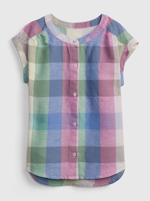 1 of 8 showing, with the color multi plaid of product Kids Plaid Button-Front Top