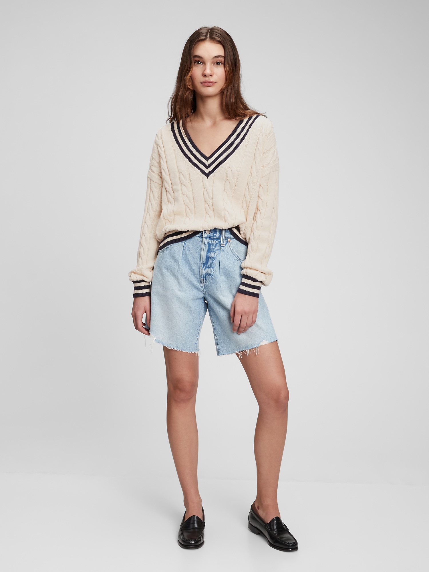 cable knit varsity sweater