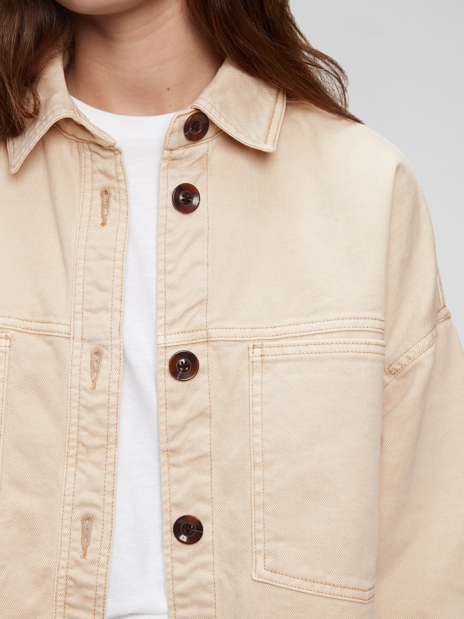 Oversized Khaki Shirt Jacket with Washwell Gap