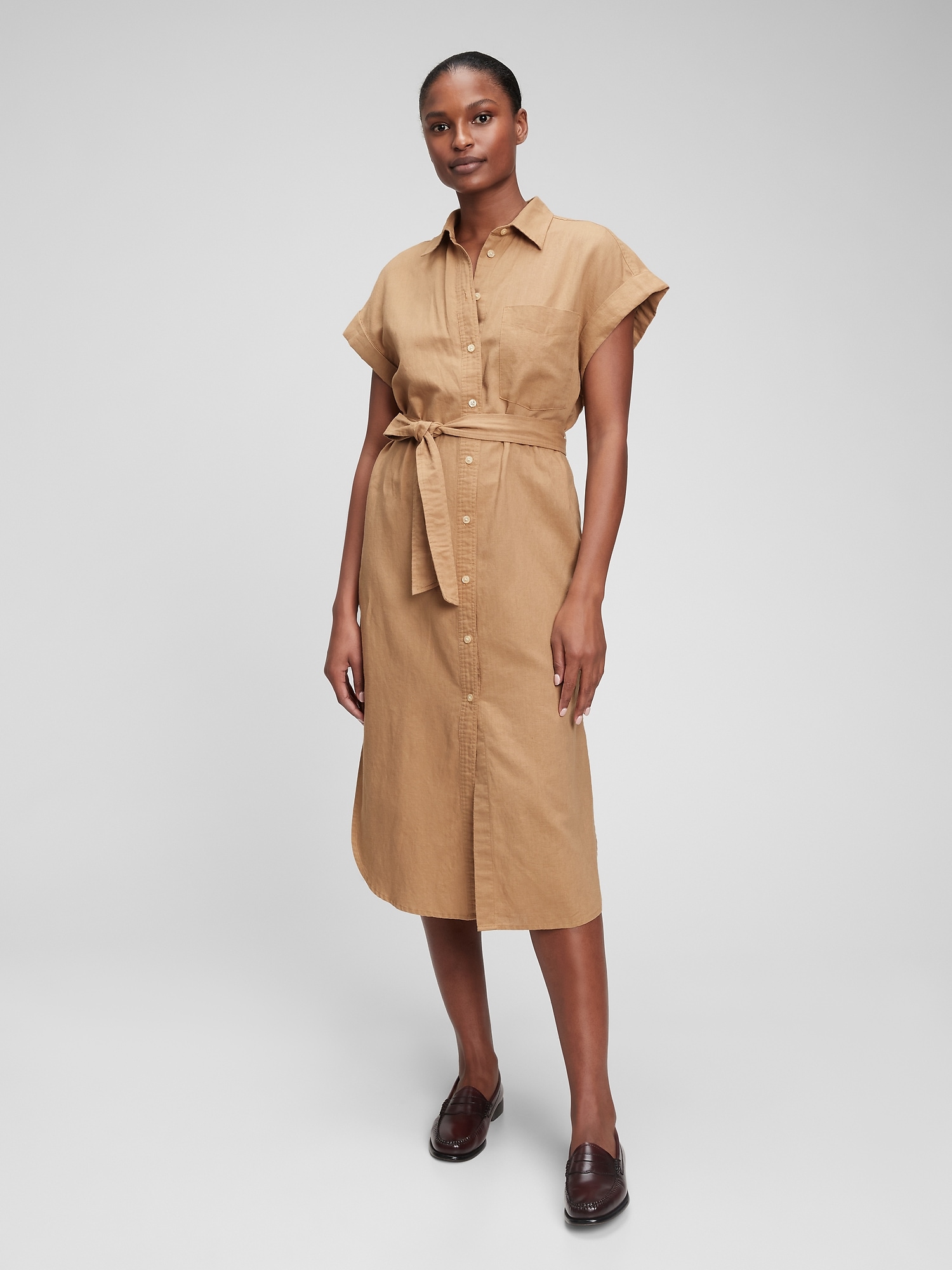 LinenCotton Midi Shirtdress Gap