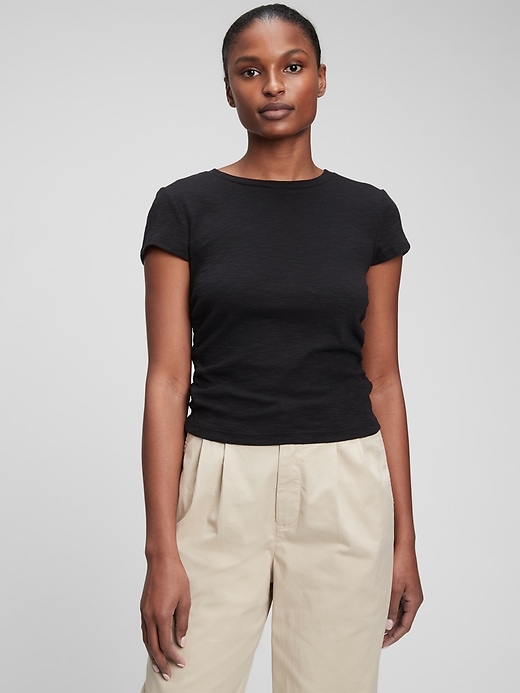 1 of 8 showing, with the color black of product Ruched Cropped T-Shirt