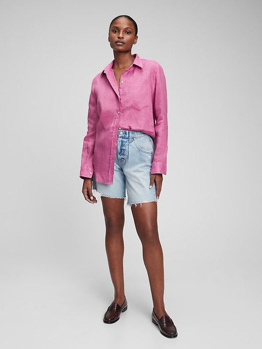 1 of 8 showing, with the color purple clover of product Linen Boyfriend Shirt