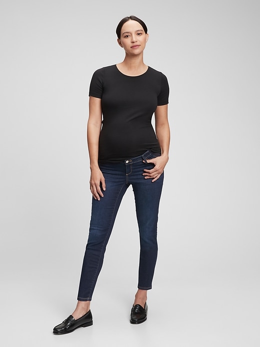 1 of 8 showing, with the color dark indigo of product Maternity Inset Panel Favorite Jeggings with Washwell